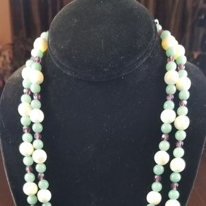 Multi-Strand Necklace: Aventurine, Flourite & MOP.